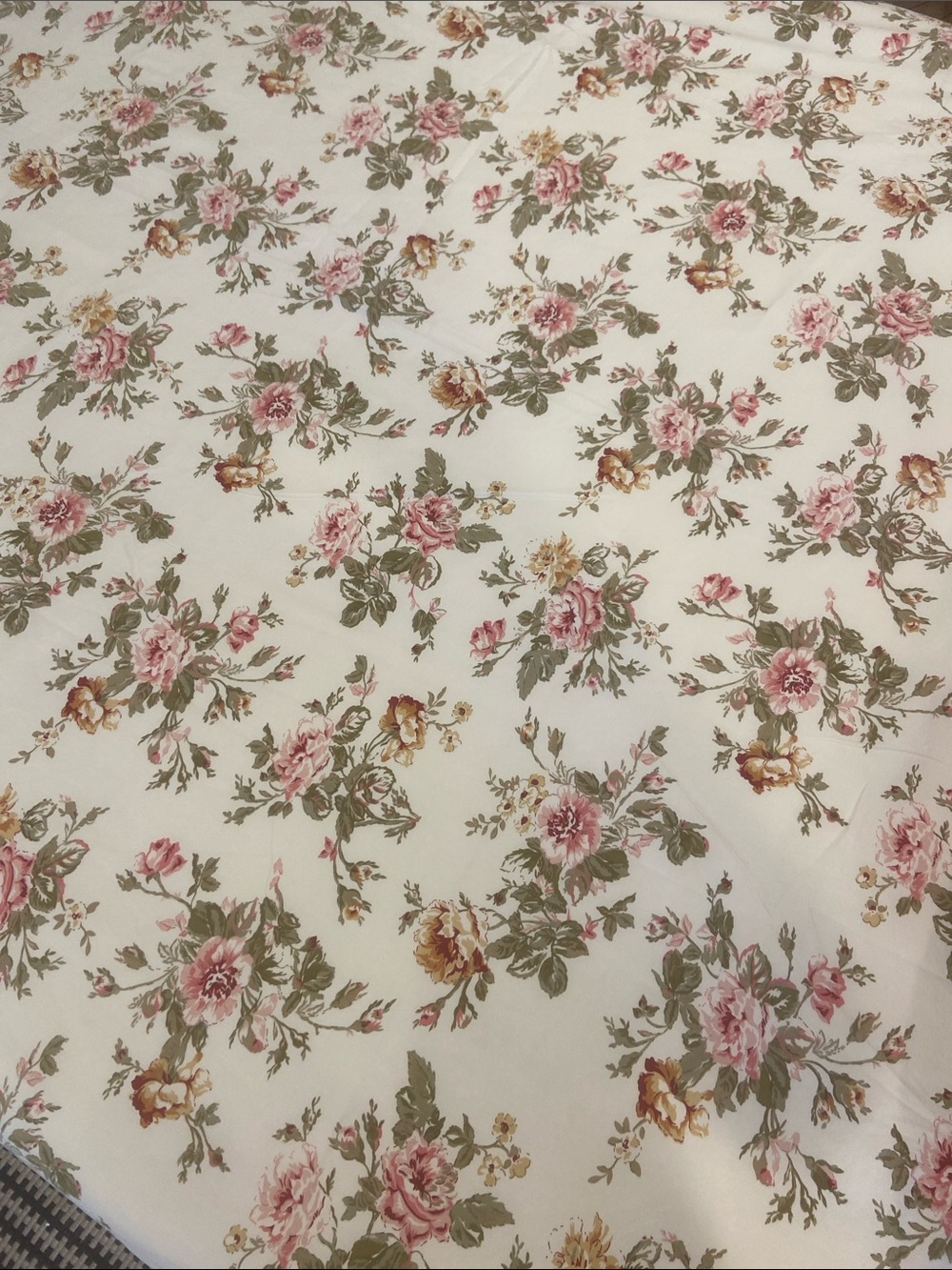Floral Rose Print Cotton Shower Curtain- Pink, Sage Green on Cream